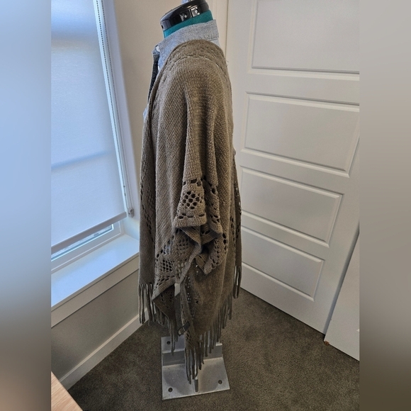 BUCKLE BLACK FRINGE CARDIGAN SWEATER OPEN FRONT MAJOR BROWN WOMEN OS BOHO LAYER - Picture 7 of 13